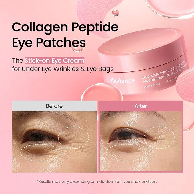 BIODANCE Collagen Peptide Eye Patches, Anti Wrinkle & Smile Line Patches for Face, Under Eye Mask for Fine Lines & Eye Bags, Travel Essentials & Self Care Gifts for Women, Korean Skin Care (60 Count) Open Heaven Beauty