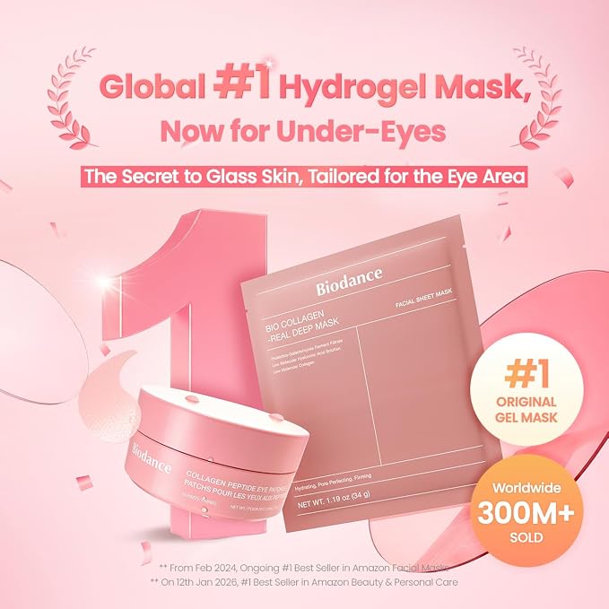 BIODANCE Collagen Peptide Eye Patches, Anti Wrinkle & Smile Line Patches for Face, Under Eye Mask for Fine Lines & Eye Bags, Travel Essentials & Self Care Gifts for Women, Korean Skin Care (60 Count) Open Heaven Beauty