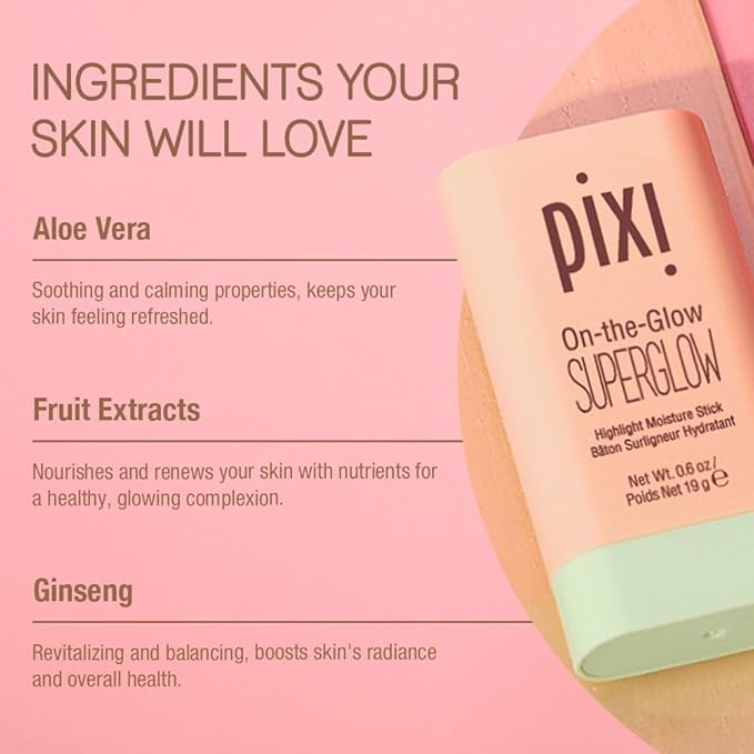 Pixi ON-THE-GLOW SuperGlow Cream Highlighter Stick, Dewy | Natural Lustre | Hydrating, Dewy, Lumincous Cream Highlighter and Contour for Cheeks and Brows, Paraben Free Open Heaven Beauty