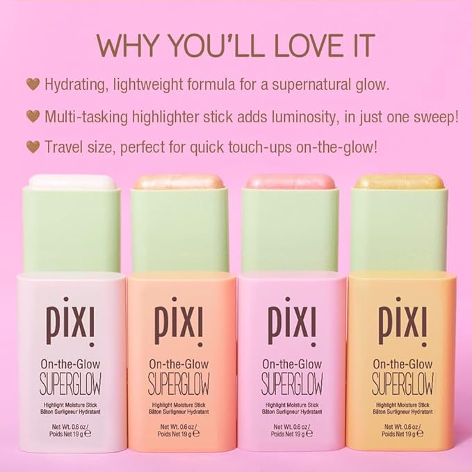 Pixi ON-THE-GLOW SuperGlow Cream Highlighter Stick, Dewy | Natural Lustre | Hydrating, Dewy, Lumincous Cream Highlighter and Contour for Cheeks and Brows, Paraben Free Open Heaven Beauty