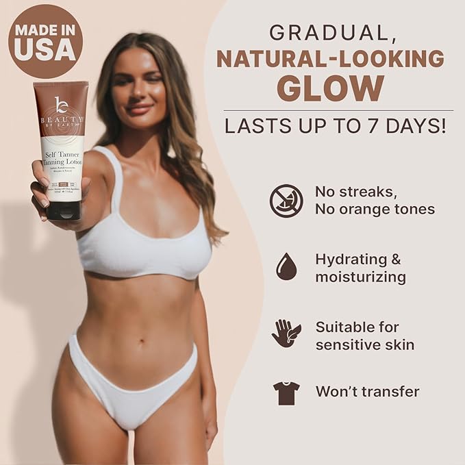 Beauty by Earth Self Tanner - USA Made with Natural & Organic Ingredients | Moisturizing Self Tanning Lotion with Aloe Vera & Coconut for a Natural Glow, Streak-Free Fake Tan (Medium) Open Heaven Beauty