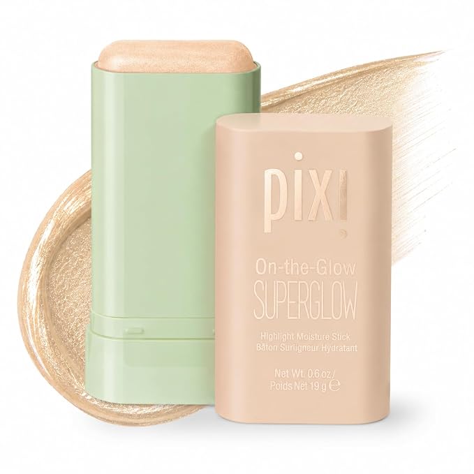 Pixi ON-THE-GLOW SuperGlow Cream Highlighter Stick, Dewy | Natural Lustre | Hydrating, Dewy, Lumincous Cream Highlighter and Contour for Cheeks and Brows, Paraben Free Open Heaven Beauty