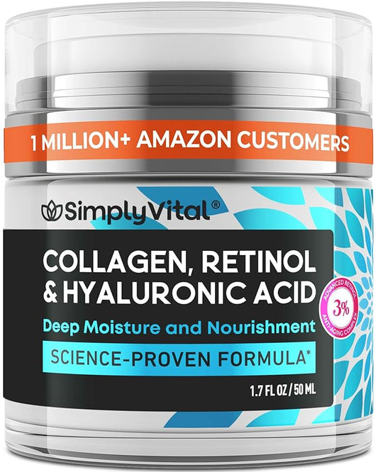 SimplyVital Face Moisturizer Retinol Collagen Hyaluronic Acid Cream 1.7 oz | Anti-Aging, Moisturizer Face Cream for Women & Men, Visibly Firming, Hydrating Neck Care, Day & Night Skin Care, Silky Feel Open Heaven Beauty