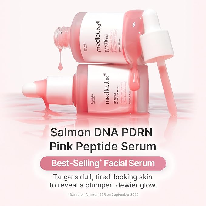 medicube PDRN Pink Peptide Serum with Salmon DNA | Pink Glow Serum - Peptides & Niacinamide for Hydration & Firm-Looking Skin, Uneven Tone Care, Korean Skincare, 1.01 fl. Oz Open Heaven Beauty