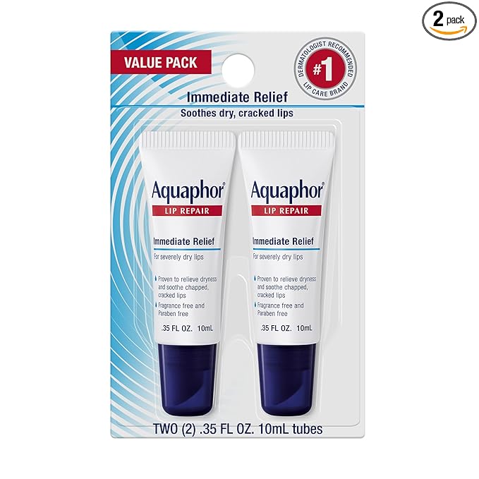 Aquaphor Lip Repair Ointment, Value Pack, 2 x 0.35 FL OZ | Lip Balm Moisturizer with Vitamins and Shea Butter, Immediate Severely Dry Lip Relief, Paraben and Fragrance Free Open Heaven Beauty