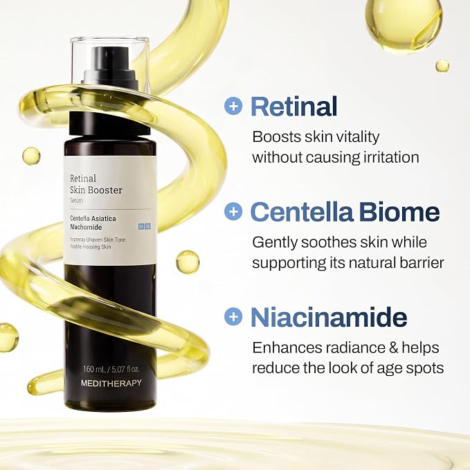 MEDITHERAPY Retinal Skin Booster Serum 5.07 fl oz | Retinaldehyde, Niacinamide, Cica | Korean Hydrating Face & Body Serum for Dull, Uneven Skin, All Skin Types, K-Beauty Open Heaven Beauty