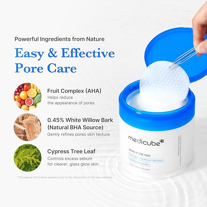 medicube Toner Pads Zero Pore Pad 2.0 for Exfoliation and Pore Care | Dual-Textured Facial Pad with 4.5% AHA Lactic Acid, 0.45% BHA Salicylic Acid - For All, Korean Skin Care, 70 Pads, 1 Pack Open Heaven Beauty