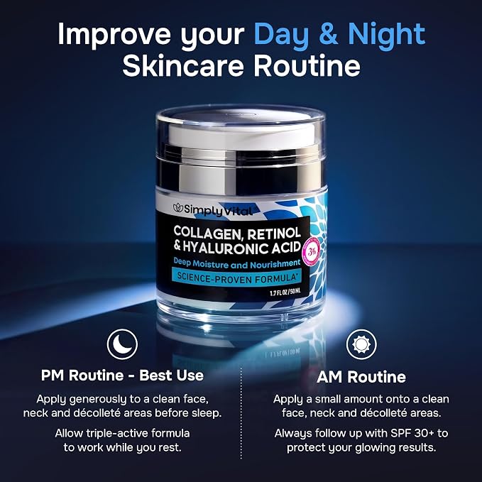 SimplyVital Face Moisturizer Retinol Collagen Hyaluronic Acid Cream 1.7 oz | Anti-Aging, Moisturizer Face Cream for Women & Men, Visibly Firming, Hydrating Neck Care, Day & Night Skin Care, Silky Feel Open Heaven Beauty