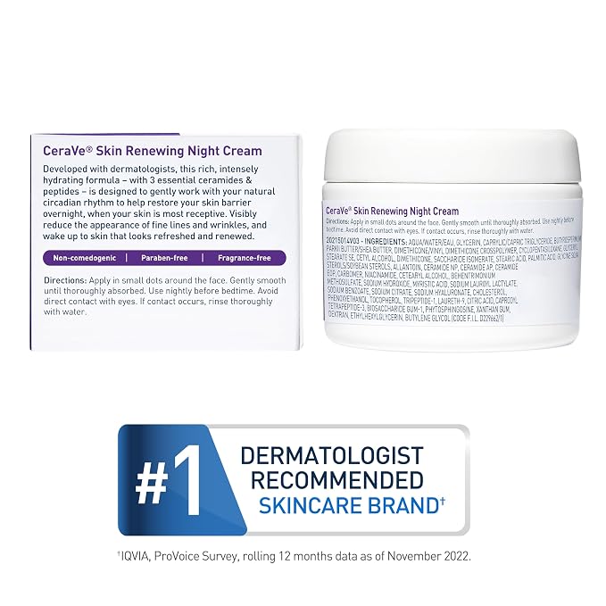 CeraVe Night Cream, Face Moisturizer, Skin Care for Dry Skin, 1.7oz | Skin Renewing Face Moisturizer with Hyaluronic Acid & Peptides, Night Cream For Men & Women, Anti-Aging Face Cream, Daily Use Open Heaven Beauty
