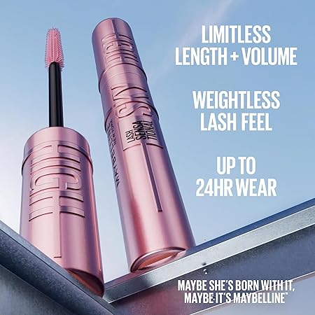 Maybelline Lash Sensational Sky High Washable Mascara Makeup, Volumizing, Lengthening, Defining, Curling, Multiplying, Buildable Formula, Blackest Black, 1 Count Open Heaven Beauty