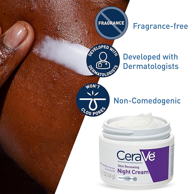 CeraVe Night Cream, Face Moisturizer, Skin Care for Dry Skin, 1.7oz | Skin Renewing Face Moisturizer with Hyaluronic Acid & Peptides, Night Cream For Men & Women, Anti-Aging Face Cream, Daily Use Open Heaven Beauty