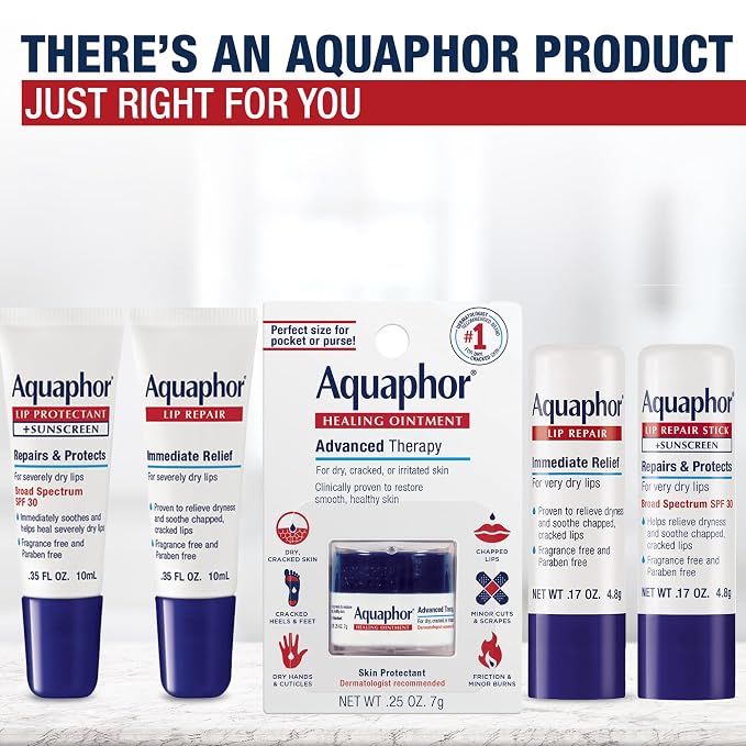 Aquaphor Lip Repair Ointment, Value Pack, 2 x 0.35 FL OZ | Lip Balm Moisturizer with Vitamins and Shea Butter, Immediate Severely Dry Lip Relief, Paraben and Fragrance Free Open Heaven Beauty