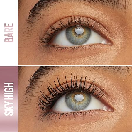 Maybelline Lash Sensational Sky High Washable Mascara Makeup, Volumizing, Lengthening, Defining, Curling, Multiplying, Buildable Formula, Blackest Black, 1 Count Open Heaven Beauty