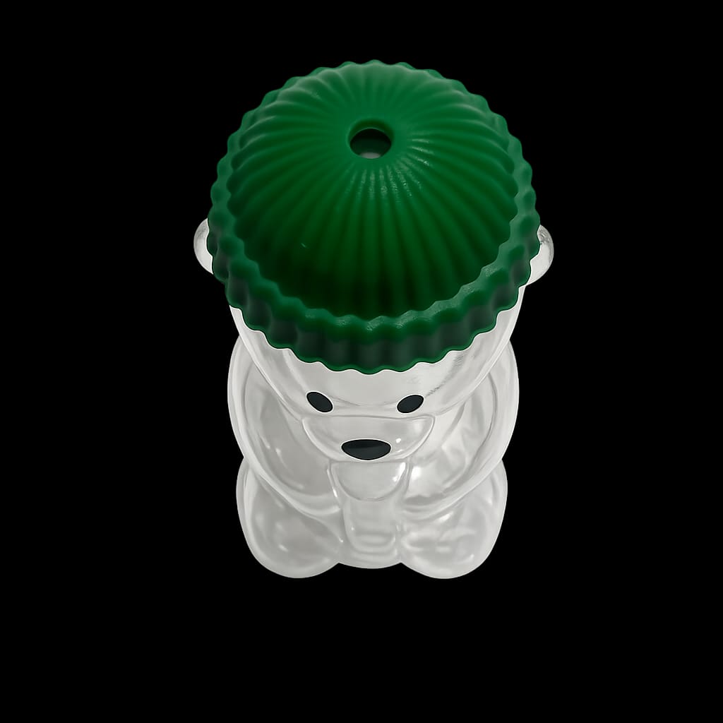 Cute Clear Bear Shaped Plastic Storage Jar with Green Beanie Lid | Reusable Candy, Snacks & Gift Container