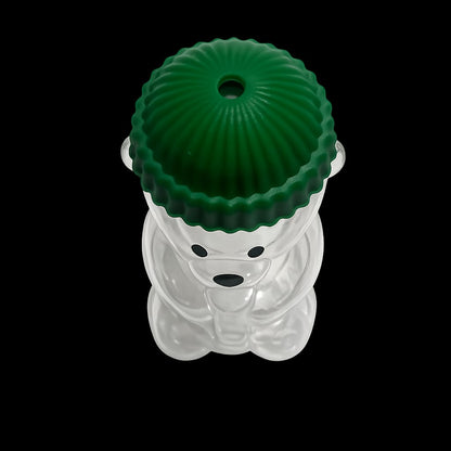 Cute Clear Bear Shaped Plastic Storage Jar with Green Beanie Lid | Reusable Candy, Snacks & Gift Container
